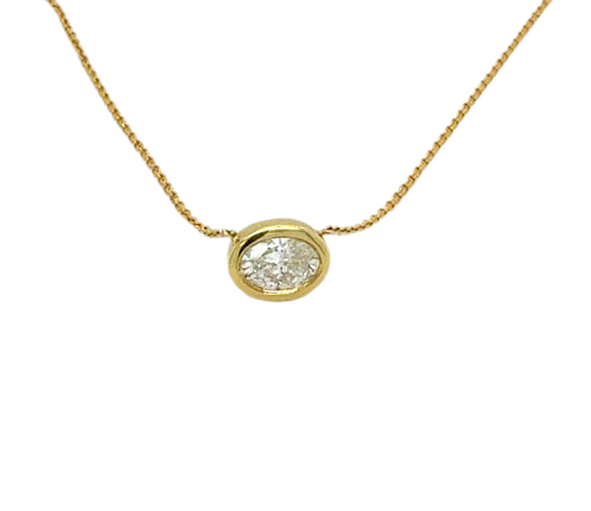 18K Yellow Gold Solitaire Oval Bezel Pendant
