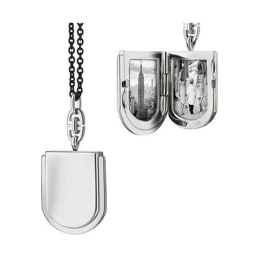 Sterling Silver Horseshoe Locket with 32in Black Steel Chain