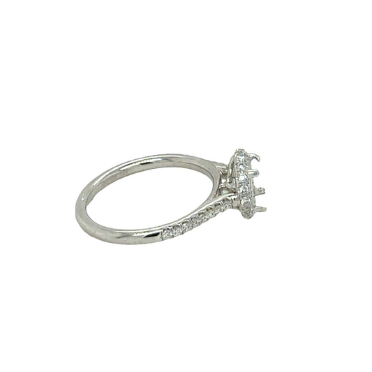 Platinum diamond halo, pave diamond shank mounting for center 1ct diamond