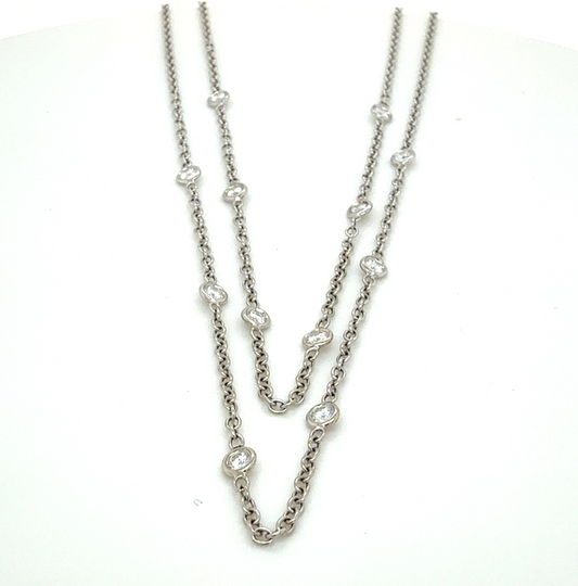 18K White Gold Double Diamond Station Necklace