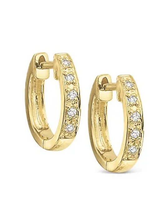14K Yellow Gold Diamond Mini Hoop Earrings