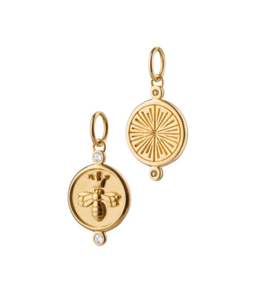 18K Yellow Gold Queen Bee Charm with White Diamonds