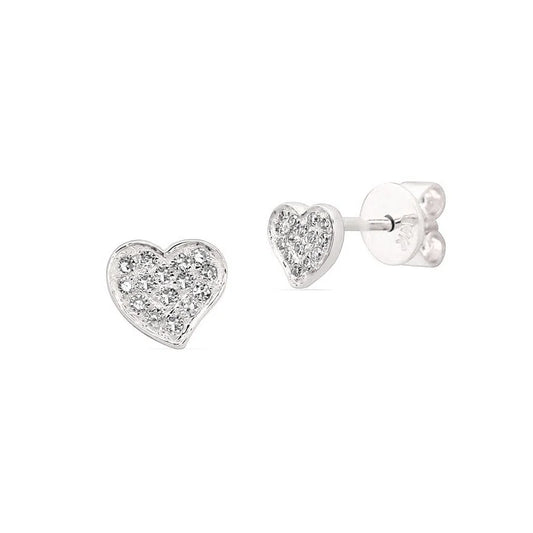 14K White Gold Heart-Shaped Diamond Stud Earrings