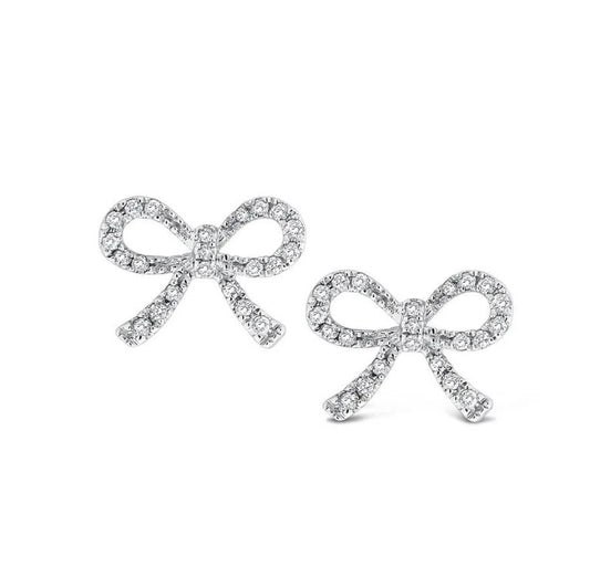 14K White Gold Diamond Mini Bow Earrings