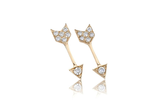 14K Yellow Gold Mini Arrow Diamond Stud Earrings