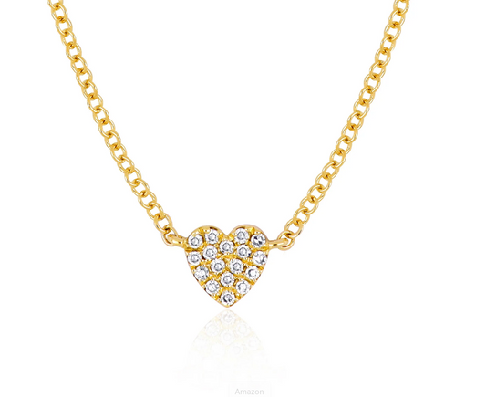 14K Yellow Gold Mini Diamond Heart Necklace