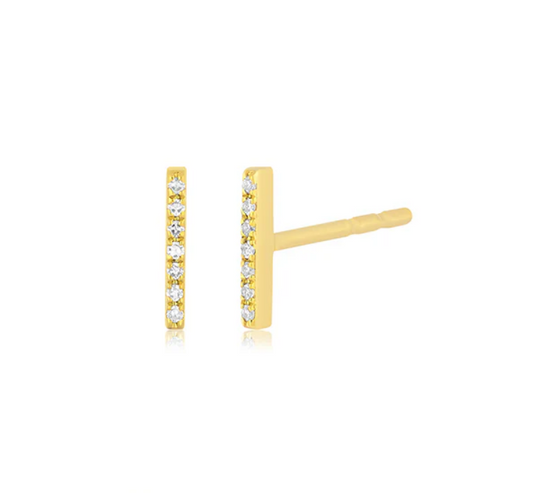 14K Yellow Gold Mini Bar Diamond Stud Earrings
