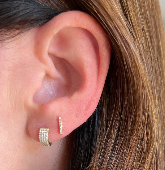 14K Yellow Gold Mini Bar Diamond Stud Earrings