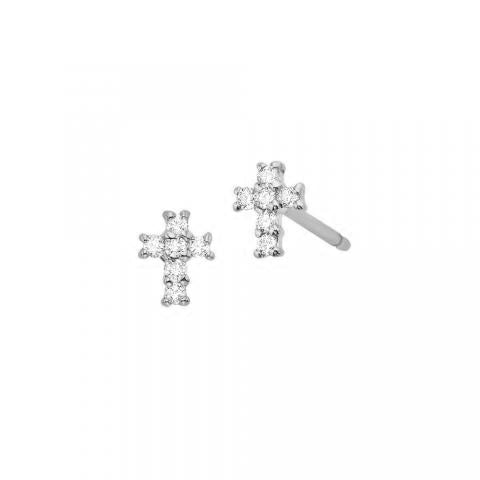 14K White Gold Diamond Mini Cross Stud Earrings