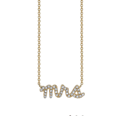 14K Yellow Gold Mrs Diamond Necklace