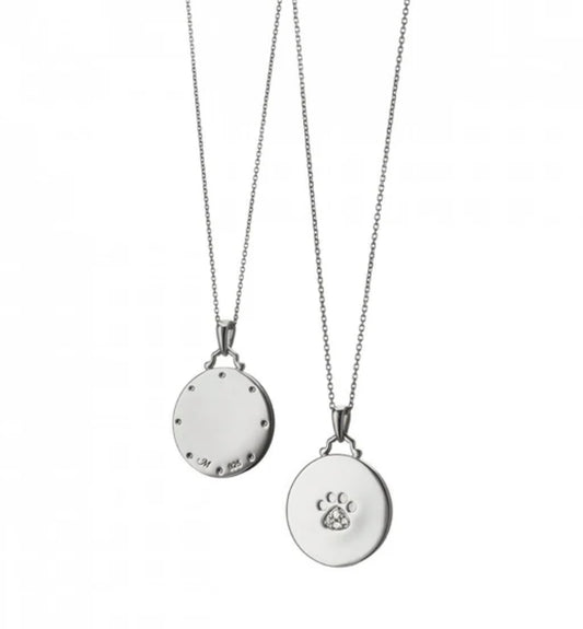 Sterling Silver Paw Print Disc Charm with White Sapphires