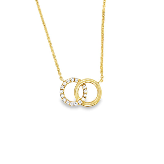 18K Yellow Gold Diamond and Polished Gold Circle Necklace