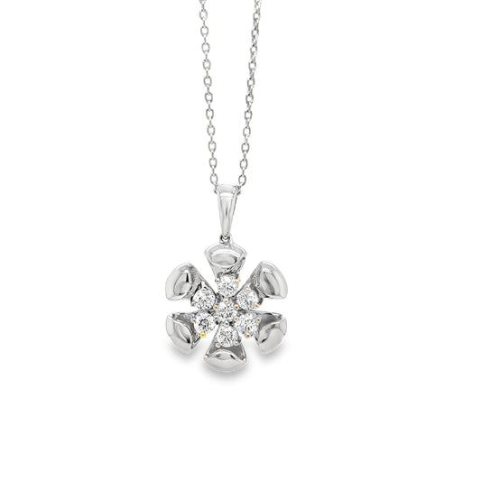 18K White Gold Diamond Flower Pendant