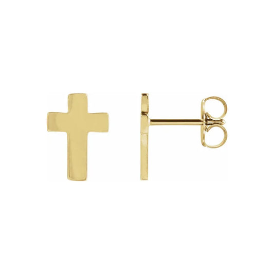 14K Yellow Gold 7x5mm Cross Earrings