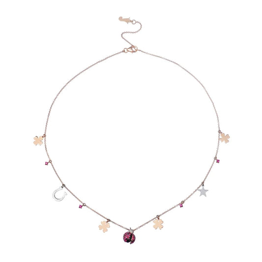 18K Rose Gold Ladybug Necklace with Charms