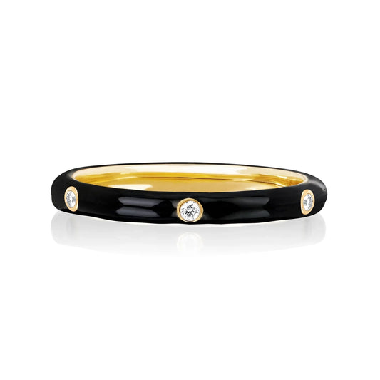 14K Yellow Gold Black Enamel Diamond Stackable Ring