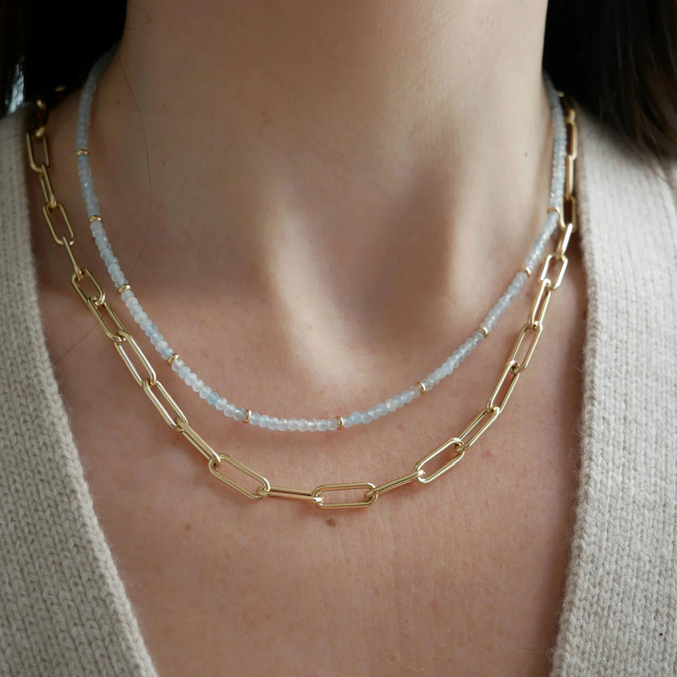 14K Yellow Gold Aquamarine Birthstone Necklace