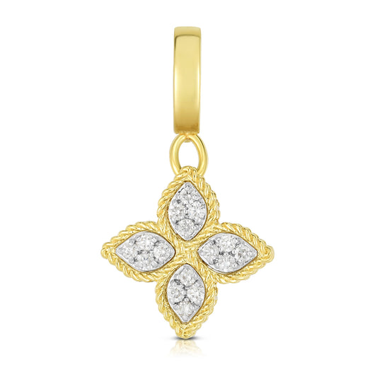 18K Yellow Gold Diamond Princess Flower Charm