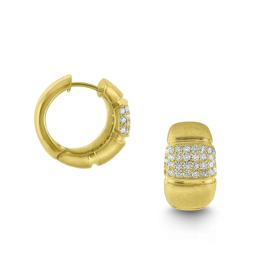 14K Yellow Gold Matte Diamond Huggie Hoops