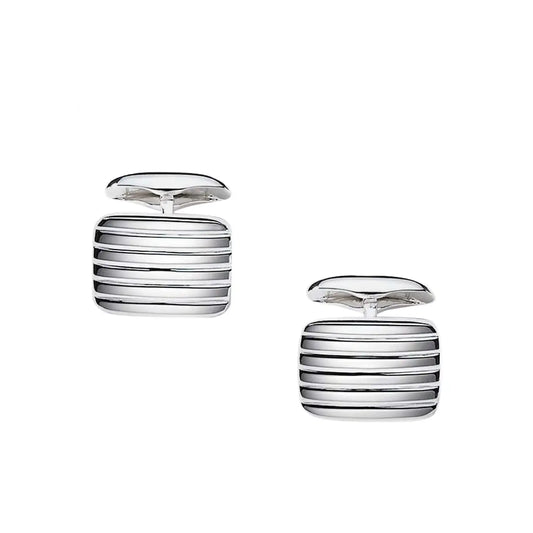 Sterling Silver Rectangular Grooved Cufflinks