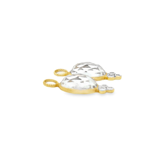 18K Yellow Gold Provence Oval White Topaz Earring Charms