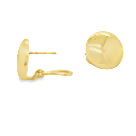 18K Yellow Gold 14.5mm Dome Earrings