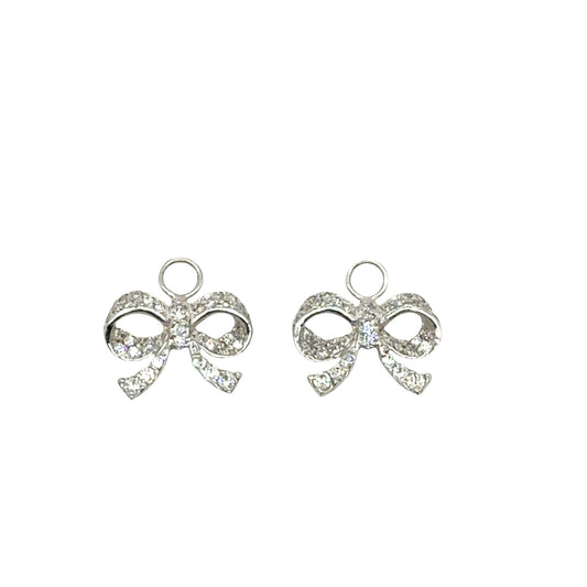 14K White Gold Diamond Bow Earring Charms