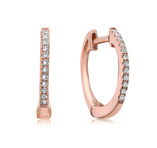 14K Rose Gold Small Diamond Huggie Hoops