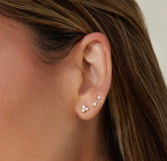 14K Yellow Gold Diamond Trio Stud Earrings