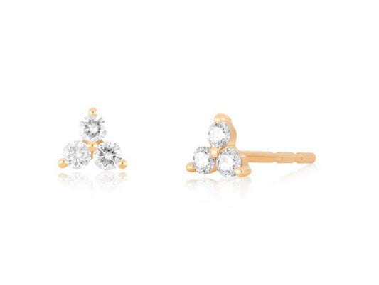 14K Yellow Gold Diamond Trio Stud Earrings