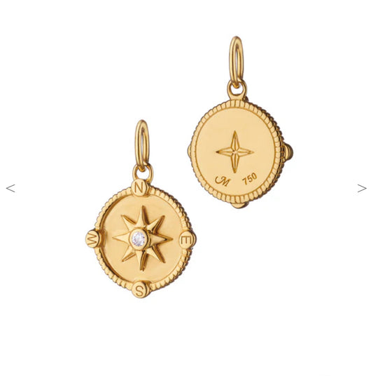 18K Yellow Gold Mini Compass Charm with Diamond
