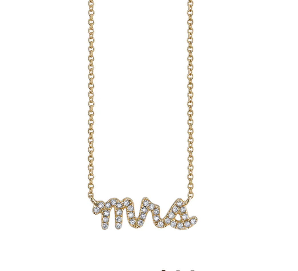 14K Yellow Gold Mrs Diamond Necklace