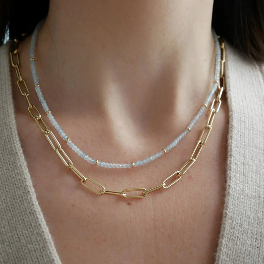 14K Yellow Gold Aquamarine Birthstone Necklace