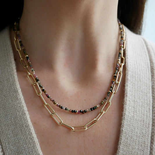 14K Yellow Gold Tourmaline Birthstone Necklace