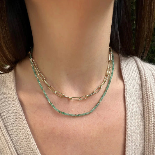 14K Yellow Gold Emerald Birthstone Necklace