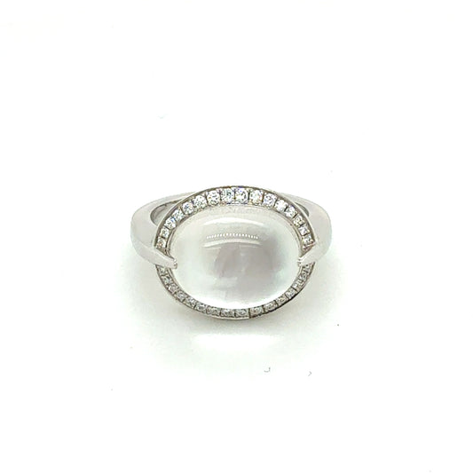 14K White Gold White Topaz and Diamond Halo Ring